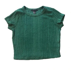 Forever 21 Green Ribbed Short Sleeve Shirt Size Small